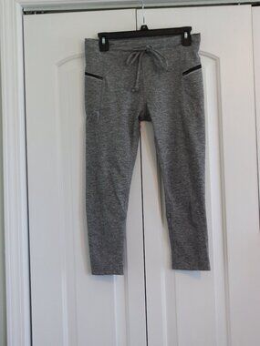 Cali Sport Grey Cropped Leggings Side Zip Pockets Drawstring Waist Size Medium